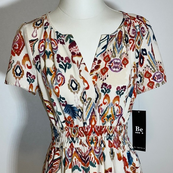 NWT Be By CHETTA B Multicolor Abstract Floral Dress Womens Size Small S Pockets - Picture 2 of 12